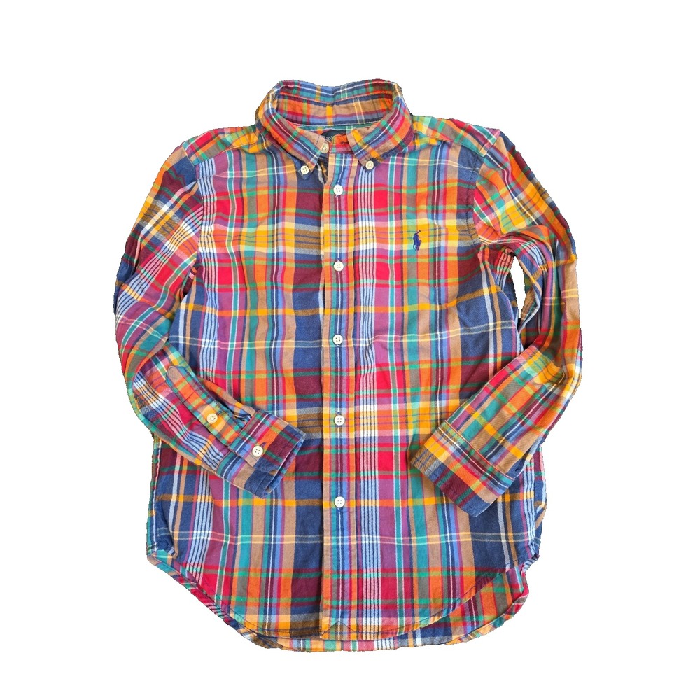Ralph Lauren Boy's Sz 6 Long-Sleeve Multi-Color Plaid Flannel Shirt Pony Logo